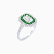 Art Deco Style Mounting Ring with Emerald Cut Center Stone and Calibre-Cut Gemstone Halo - Shahin Jewelry